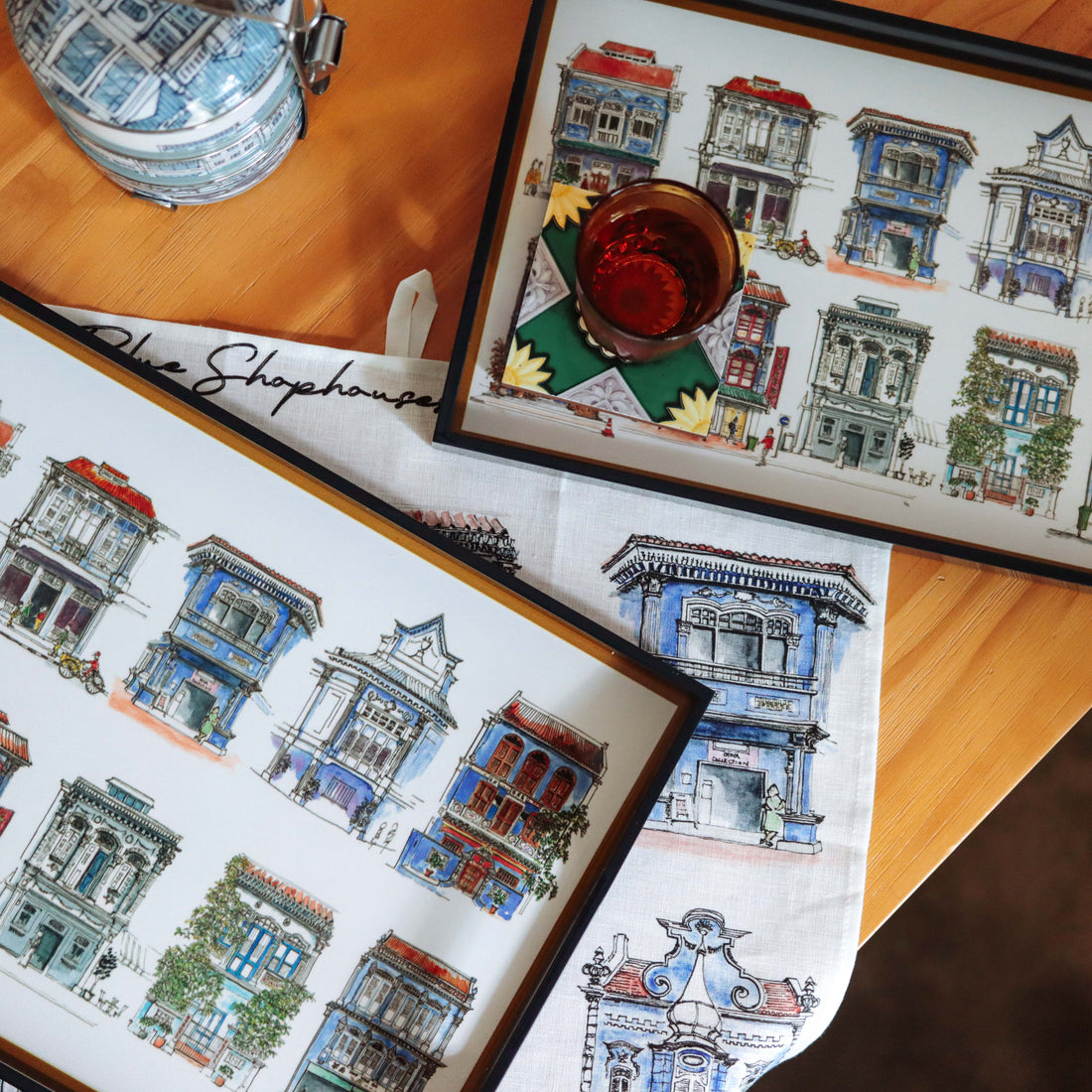 Blue Lacquer Tray - Blue Shophouses
