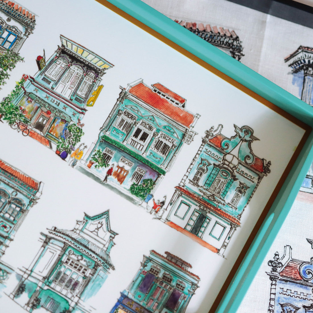 Turquoise Lacquer Tray - Turquoise Shophouses
